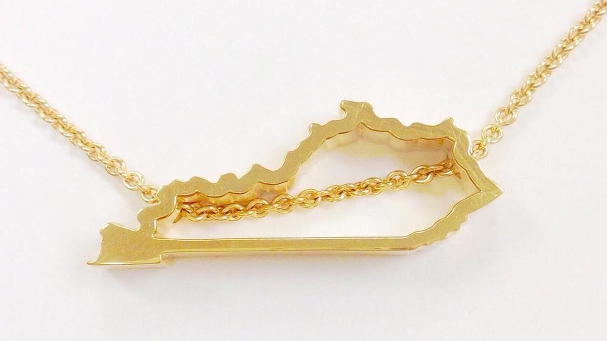 Lexington’s Meg C Jewelry Gallery is on the move. The store carries a variety of jewelry items, including this Kentucky outline necklace.