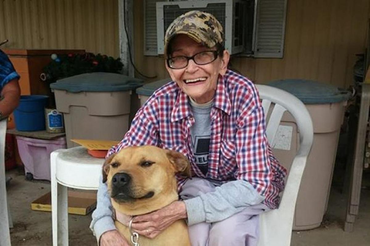 Granny with Nasty on her porch.