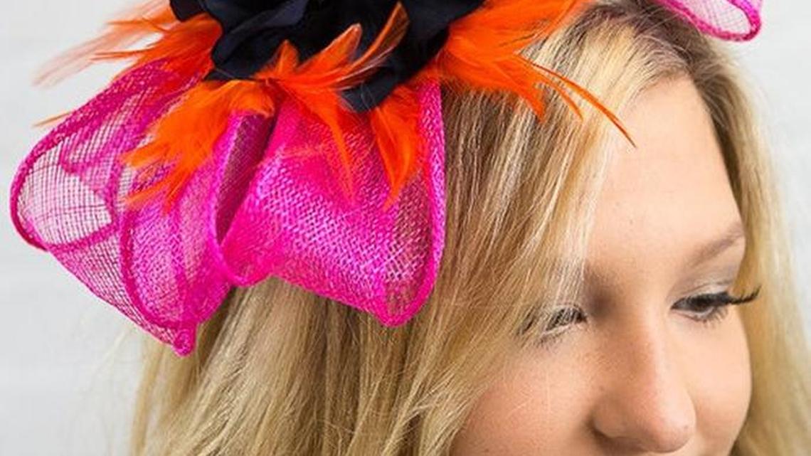 This Derby fascinator from Louisville-based Head Candi is accented with feathers and flowers. It’s $188 at Shopheadcandi.com.