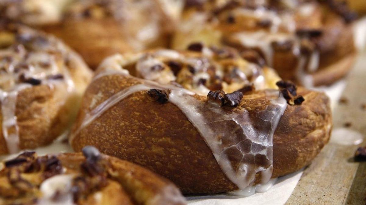 Pecan danish at Magee’s Bakery. Magee’s bakers make danish in 150-pound batches that will made about 50 dozen danish a day.