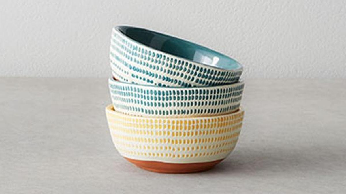 Hearth & Hand with Magnolia mini bowls in fresh blue and yellow patterns, $4.99 each at Target.