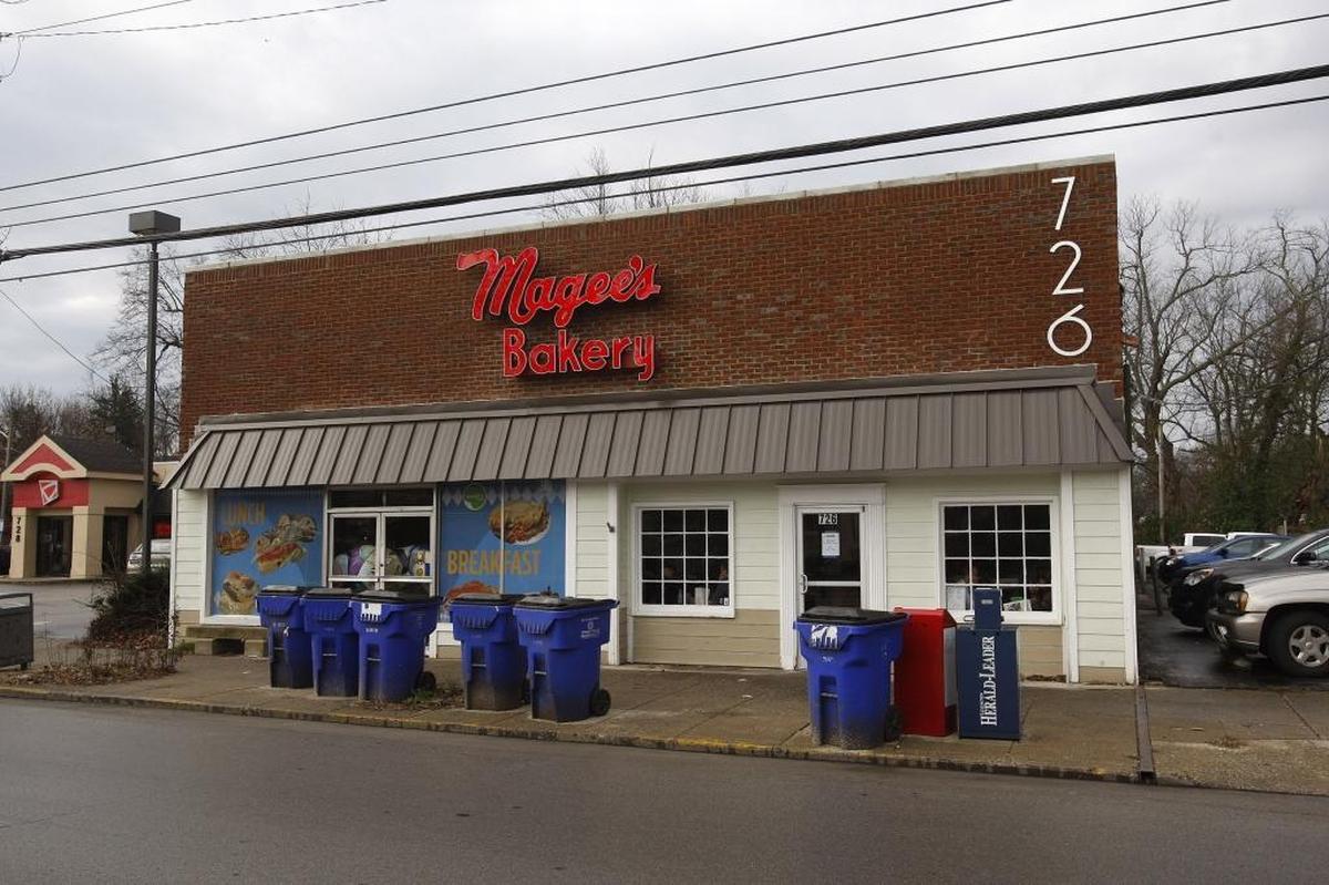 Magee’s Bakery at 726 East Main Street in Lexington. When Greg and Beverly Higgins redid the bakery’s facade last year, they discovered remnants of an old Kroger sign, indicating the building might have been a grocery store before it became a bakery in 1956.