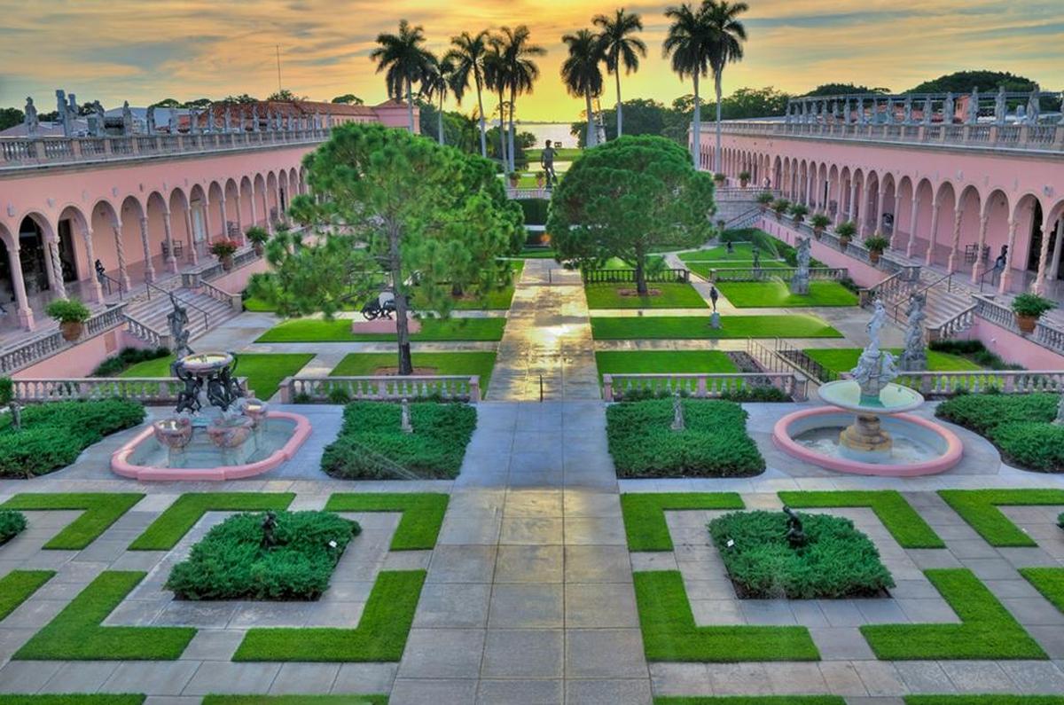 The courtyard of the John and Mable Ringling Museum of Art. The 66-acre complex originally was the couple’s winter home.