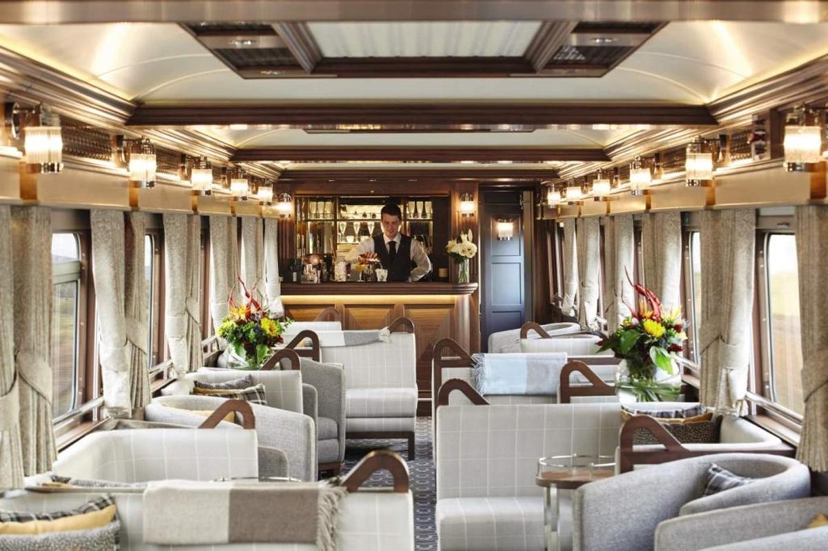 The bar car of the Grand Hibernian is a popular place for passengers to gather.