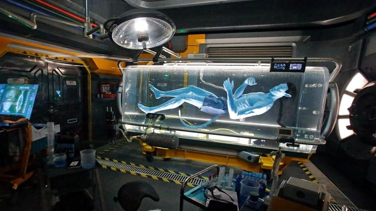 Park guests will see a Na’vi in a science lab while in line for the Flight of Passage ride at Pandora — World of Avatar in Disney’s Animal Kingdom theme park in Lake Buena Vista, Fla.