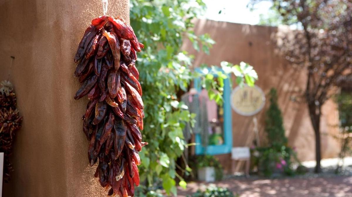 Chile ristras hanging in Albuquerque’s historic Old Town.