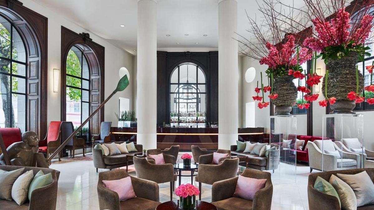 The Lobby Bar at One Aldwych Hotel is a popular pre-theater and post-theater gathering place.