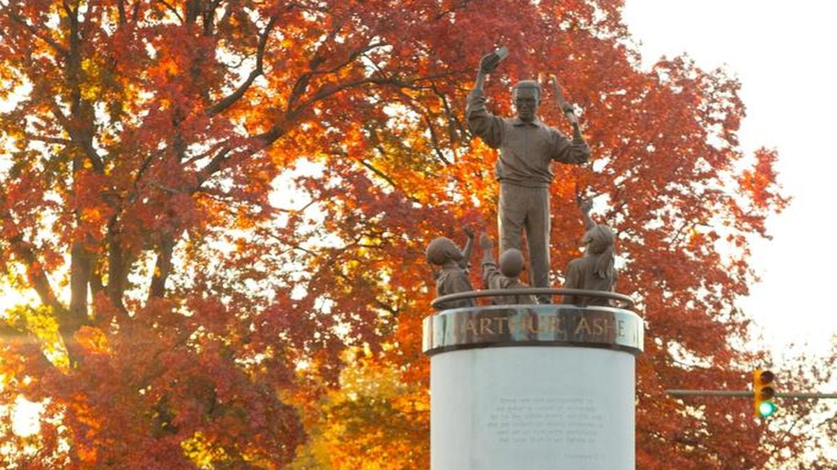 Located on Richmond's Monument Avenue, the Arthur Ashe memorial commemorates the first black player selected to the United States Davis Cup team for tennis. He is also remembered for his efforts to further social causes.