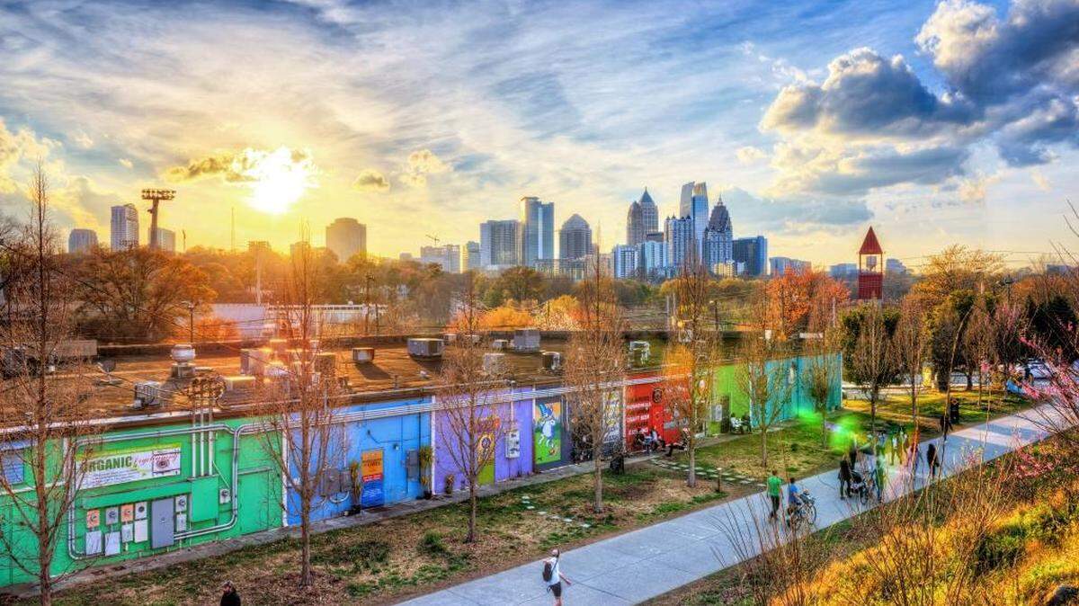 The BeltLine near Piedmont Park, featuring the midtown Atlanta skyline.