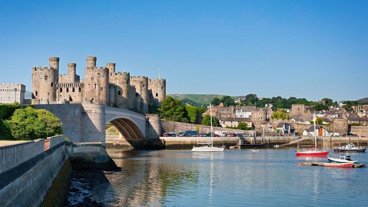 Conwy Castle, built by King Edward I to subdue the Welsh, overlooks the town of Conwy in northWales.
