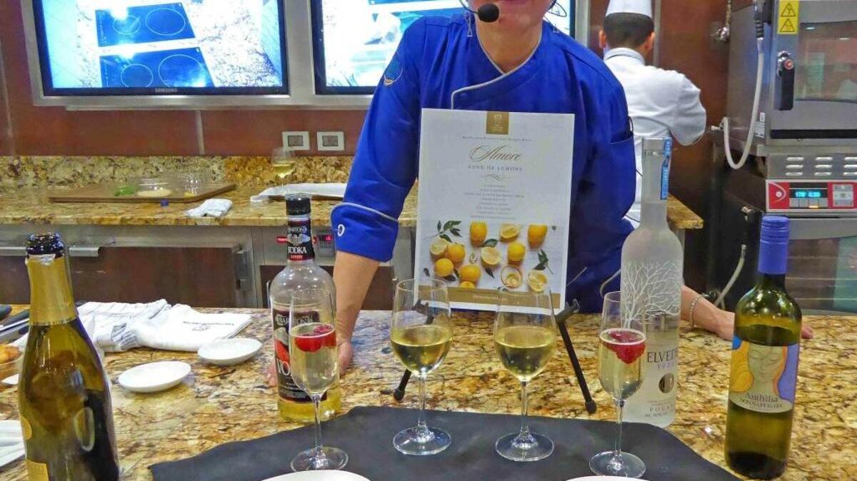 Executive chef Kathryn Kelly leads onboard cooking classes during Oceania Marina cruises.