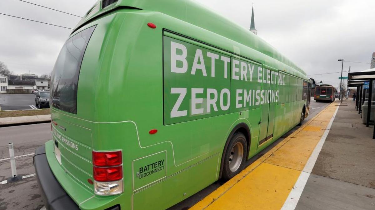 Richard Campbell drove a battery-electric Lextran bus after it stopped on Jan. 24 for recharging on East High Street at Lexington Avenue in Lexington.