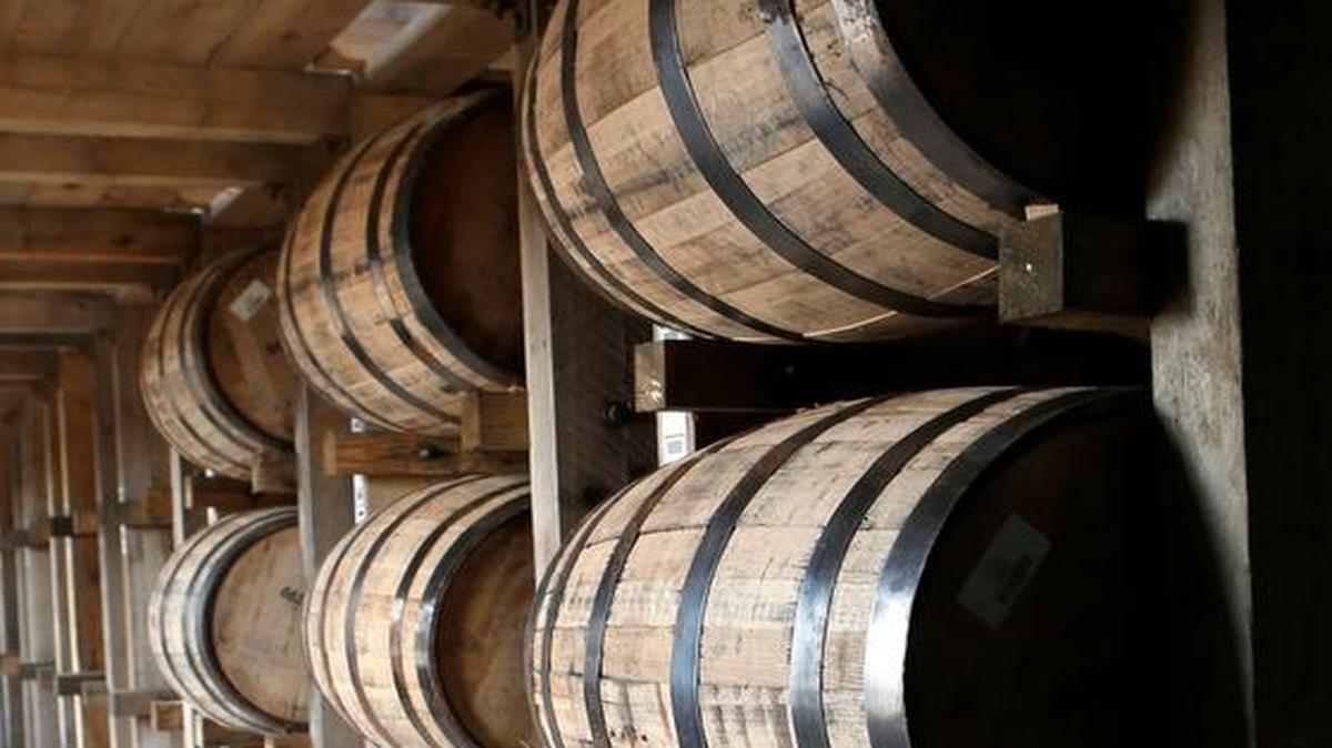 Kentucky bourbon makers filled almost 1.9 million barrels in 2015, a 44 percent increase over the previous year according to state revenue data and the Kentucky Distillers’ Association. These barrels are in a warehouse at the Heaven Hill Distillery in Bardstown.