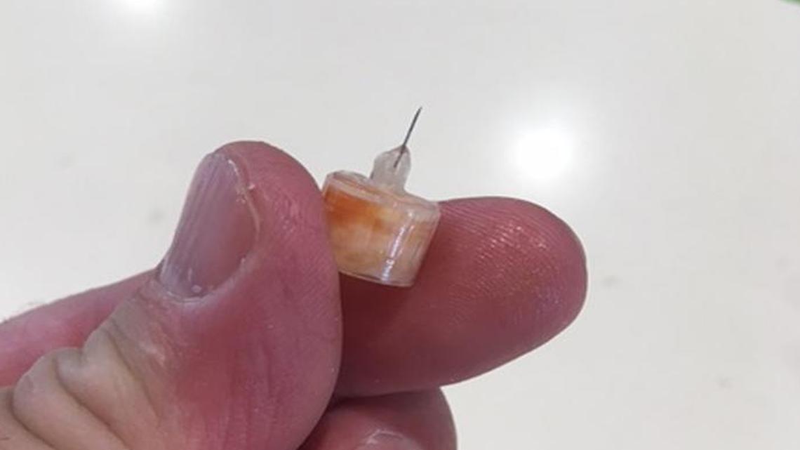 Lexington-Fayette County health inspectors investigated after Erin Spellman posted on Facebook this photo of what appears to be an insulin pen needle. Spellman wrote: “My dad and stepmom were eating at the McDonald’s in Hamburg and found a NEEDLE in her hamburger.” No contamination source was found at the restaurant, which remains open.