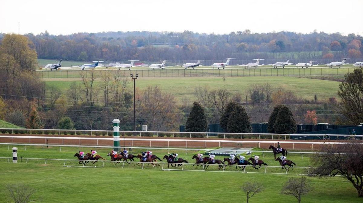 Jets were lined up at Blue Grass Airport as horses raced at the Breeders Cup Juvenile Fillies Turf at the 2015 Breeders Cup at Keeneland Race Course. The airport attributes the Breeders Cup to its increased traffic in 2015. Photo by Mark Mahan