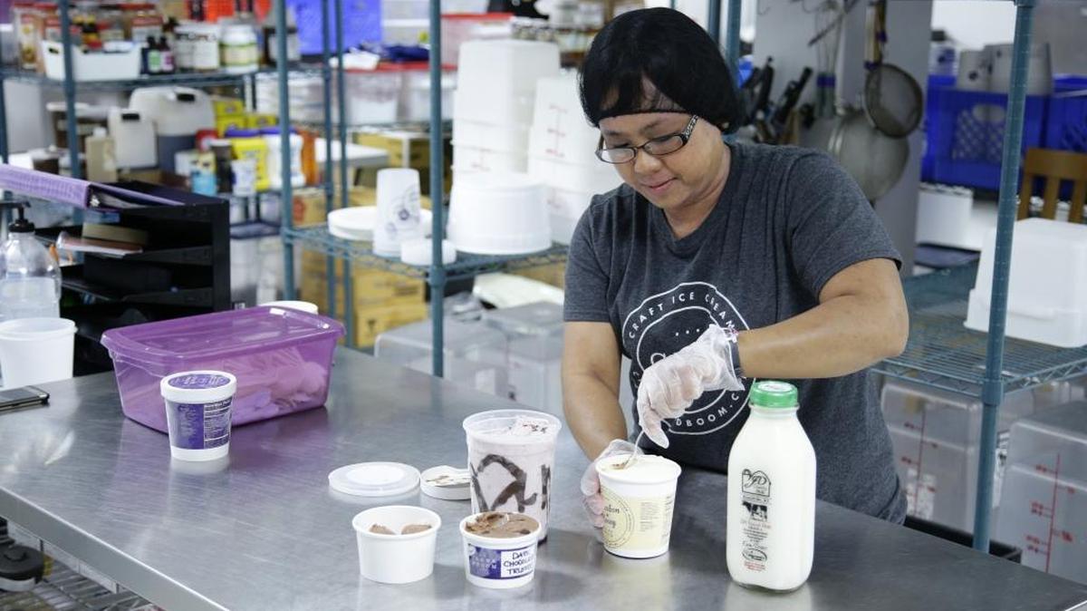 Toa Green, owner of Crank & Boom ice cream, worked checking out some samples in the commercial kitchen area at Lexington Pasta Garage on Thursday June 9, 2016 in Lexington, Ky.