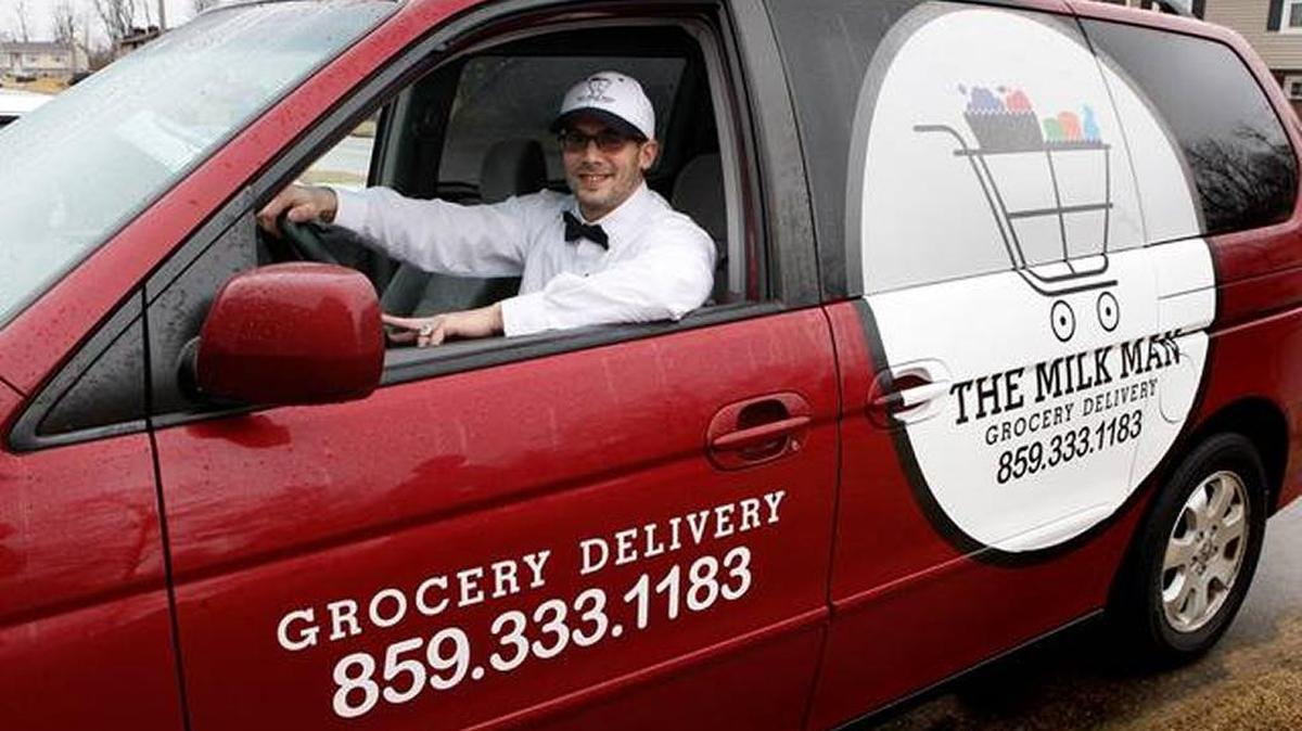 The Milk Man delivery grocery and prescription service is still growing. In this file photo, The Milk Man, Khalid Rayan, dons a white shirt and bow tie like milkmen of old.