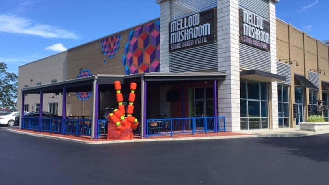 The Mellow Mushroom pizza opened Monday at The Plaza at Lexington Green, a former movie theater that has been revamped into retail and offices.