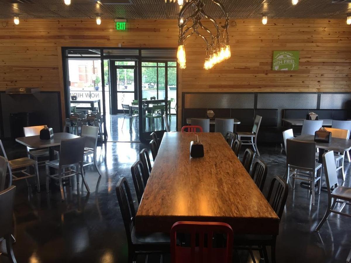 The BurgerFi menu includes all-natural beef burgers and hot dogs, hand-cut fries, extra-thick custards and shakes, and now the plant-based Beyond Burger for vegans.