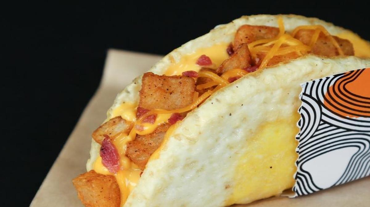 Taco Bell turns breakfast inside out with the Naked Egg Taco, which debuts nationwide on Aug. 31. The taco shell is replaced with a fried egg; the filling is fried potatoes, cheese and either bacon or sausage. A version in flatbread is also available.