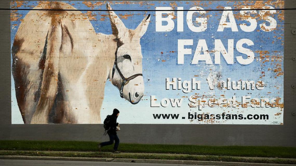 Kaaylub Britt, 15, of Lexington passed a mural Thursday at the former Big Ass Fans building, 800 Winchester Road. The mural is expected to be painted over by the building’s new tenant, bella bliss.