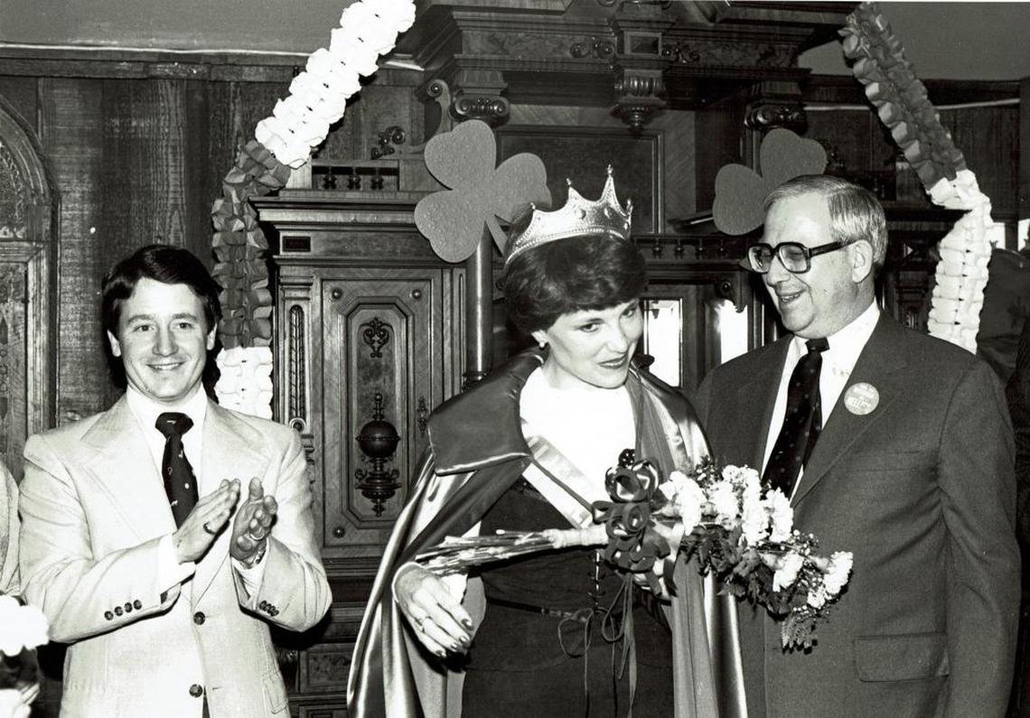 Sam Nelson, left, with Ernie Renaud, president and CEO of Jerrico at the time at Nellie Kelly’s restaurant in the Lansdowne Shoppes in the late 1970s, when Jerrico briefly tried an Irish-style concept. Nelson said they crowned a St. Patrick’s Day queen as a publicity stunt.