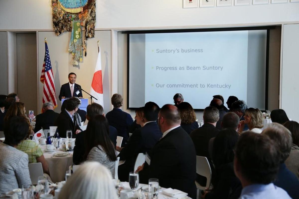 Takeshi Niinami, president and CEO of Jim Beam parent Suntory, speaks about Suntory’s soaring exports to Japan and the company’s long-term commitment to Kentucky in a speech in 2016 to the Japan/America Society of Kentucky.