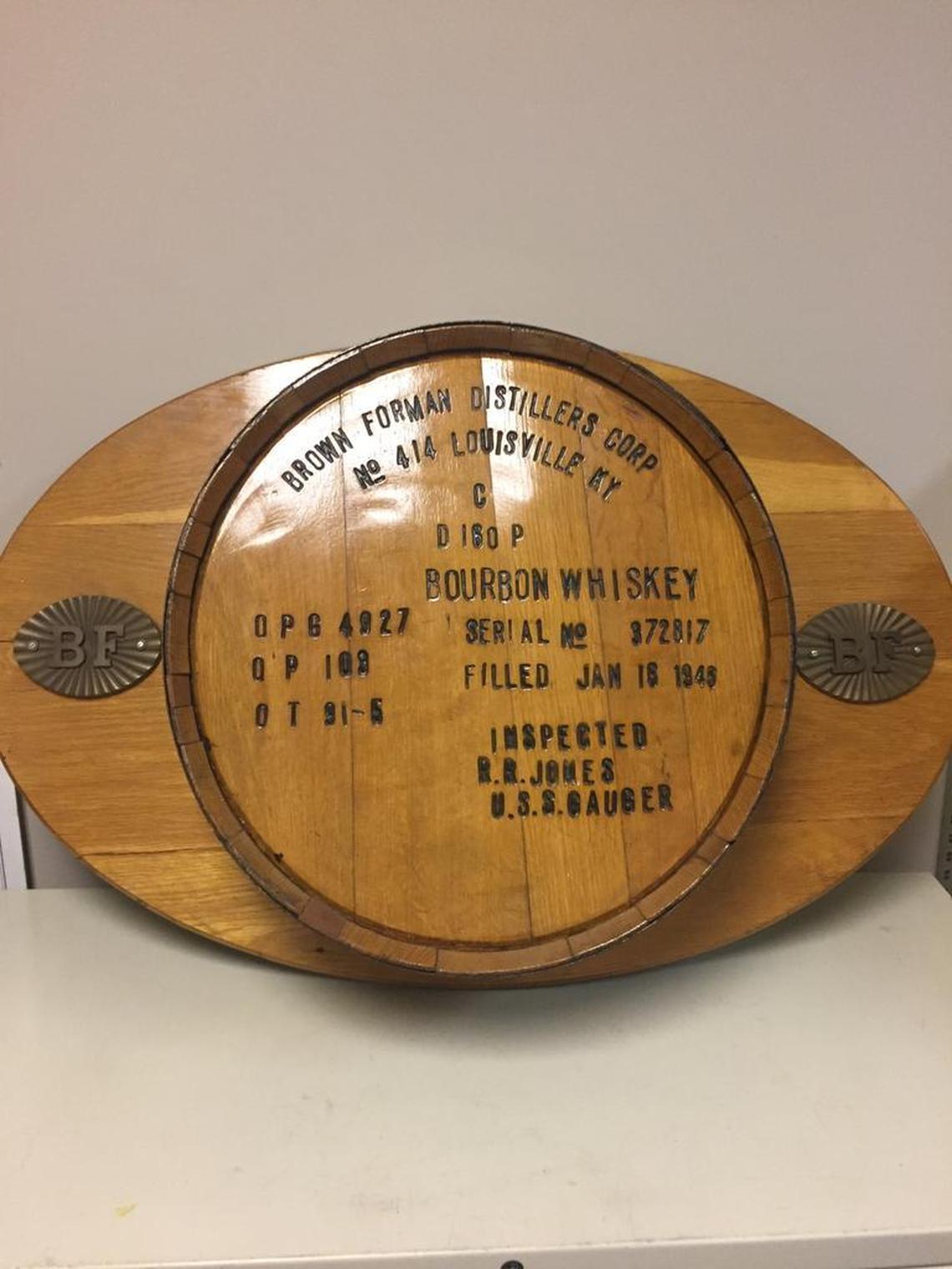 The head of the first barrel made at Brown-Forman’s Louisville cooperage in 1945.