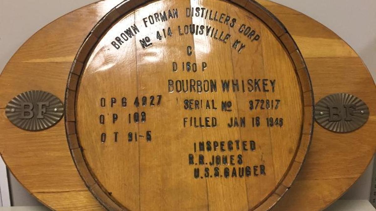 The head of the first barrel made at Brown-Forman’s Louisville cooperage, which will celebrate its 70th anniversary on Wednesday.