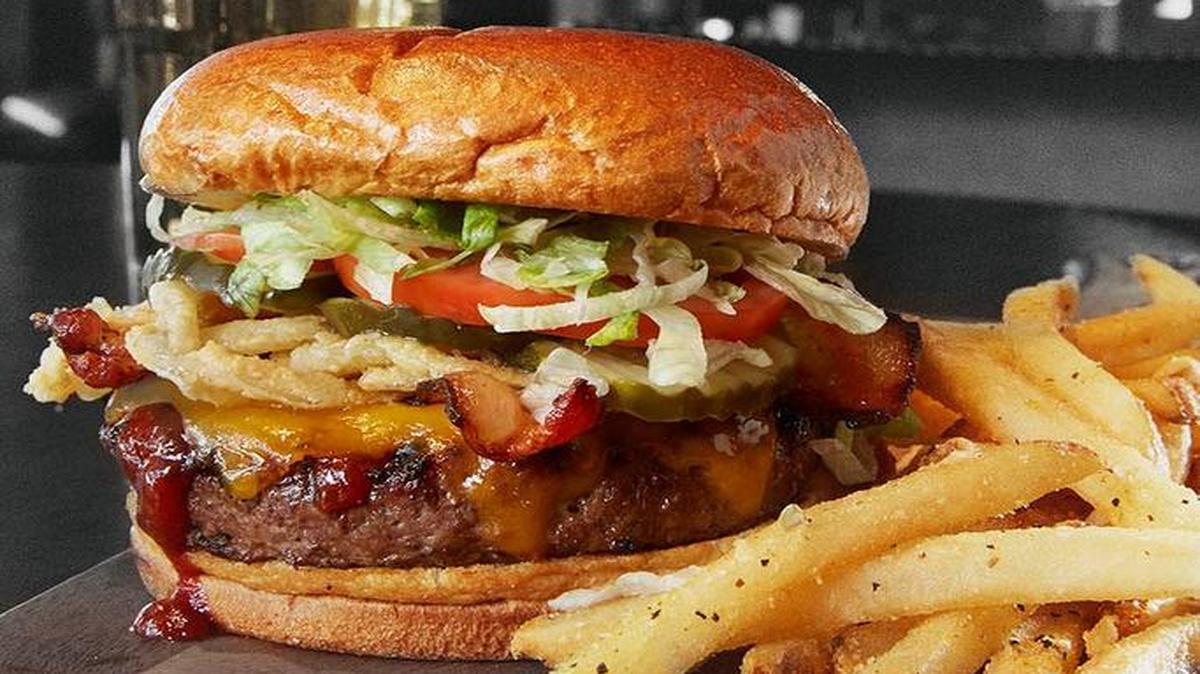 Bar Louie, which will open at Fayette Mall later this summer, serves pub comfort food, such as this backyard bbq burger, and craft beer.