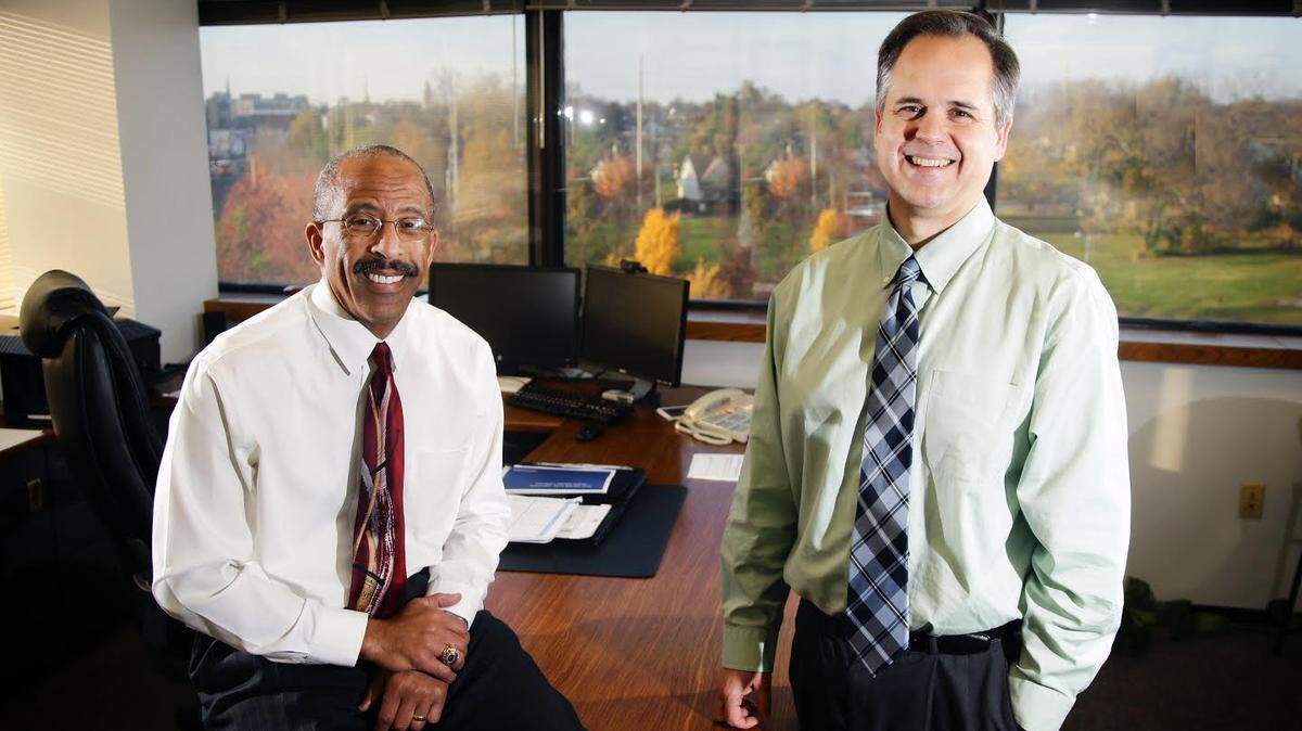 Herald-Leader Publisher Rufus Friday, left, and Editor Peter Baniak