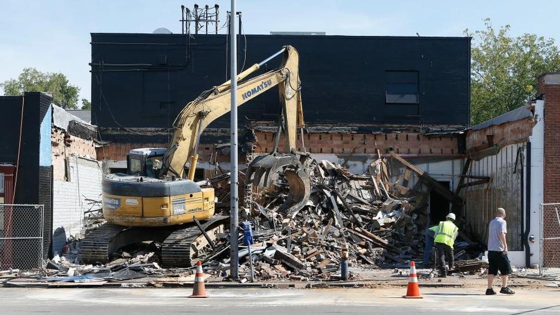 Woody Preston, with Superior Demolition, operated an excavator to take down the old Blue Moon Saloon building on Euclid Avenue between East High Street and South Ashland Avenue on Sept. 14. Demolition began Wednesday on the old Blue Moon Saloon (last known as the Art Bar) to make way for the Bear & The Butcher, a new restaurant and bar from the people behind Pazzo’s, The Beer Trappe and The Village Idiot.