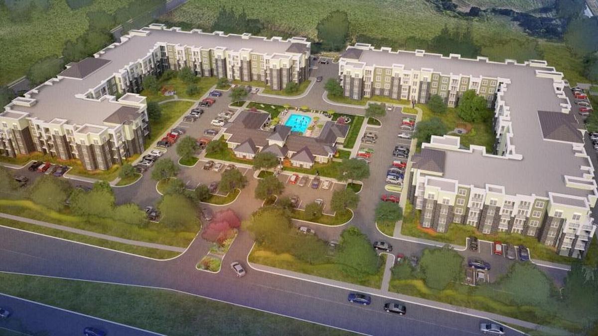 WaterStone at Hamburg apartment complex, now under construction, fronts on Polo Club Boulevard and is next door to Cabela’s and Costco off Man o’ War Boulevard.
