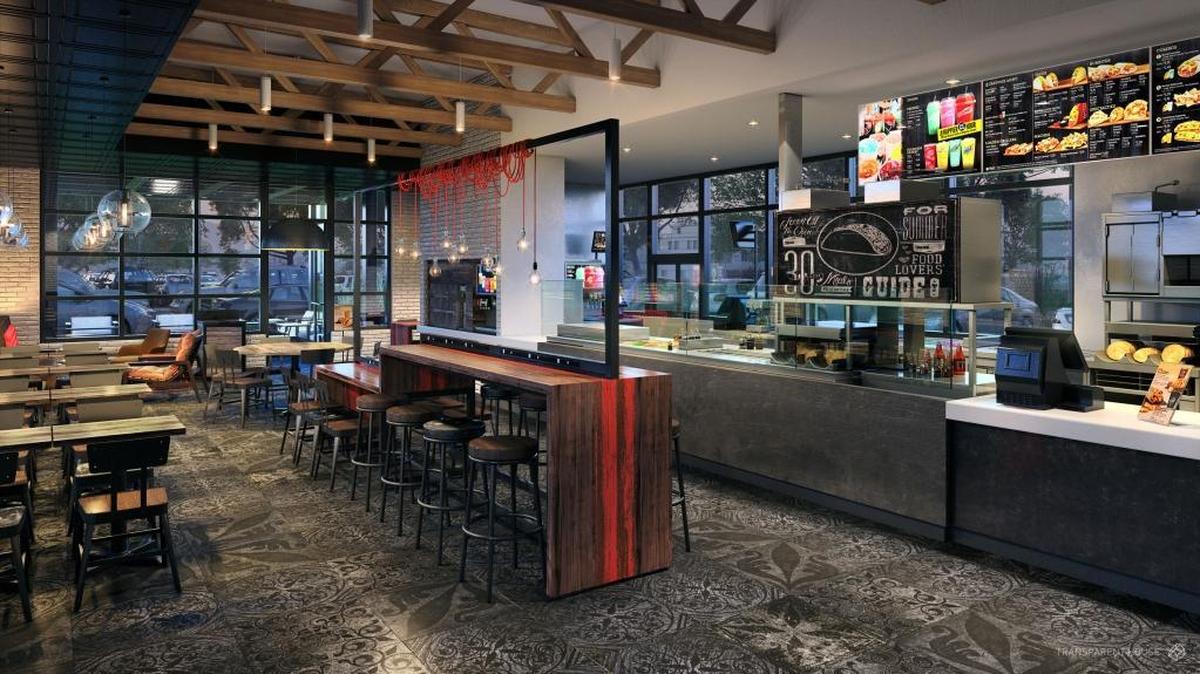 The Urban Edge design “represents an eclectic mix of international and street style done the Taco Bell way. This style is inspired by timeless design married with cutting-edge elements of the urban environment.”