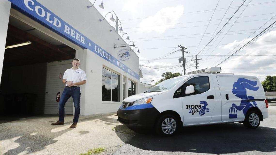 Thomas Towles at his business, Hops2Go, a beer delivery service for beer, wine and liquor in Lexington.