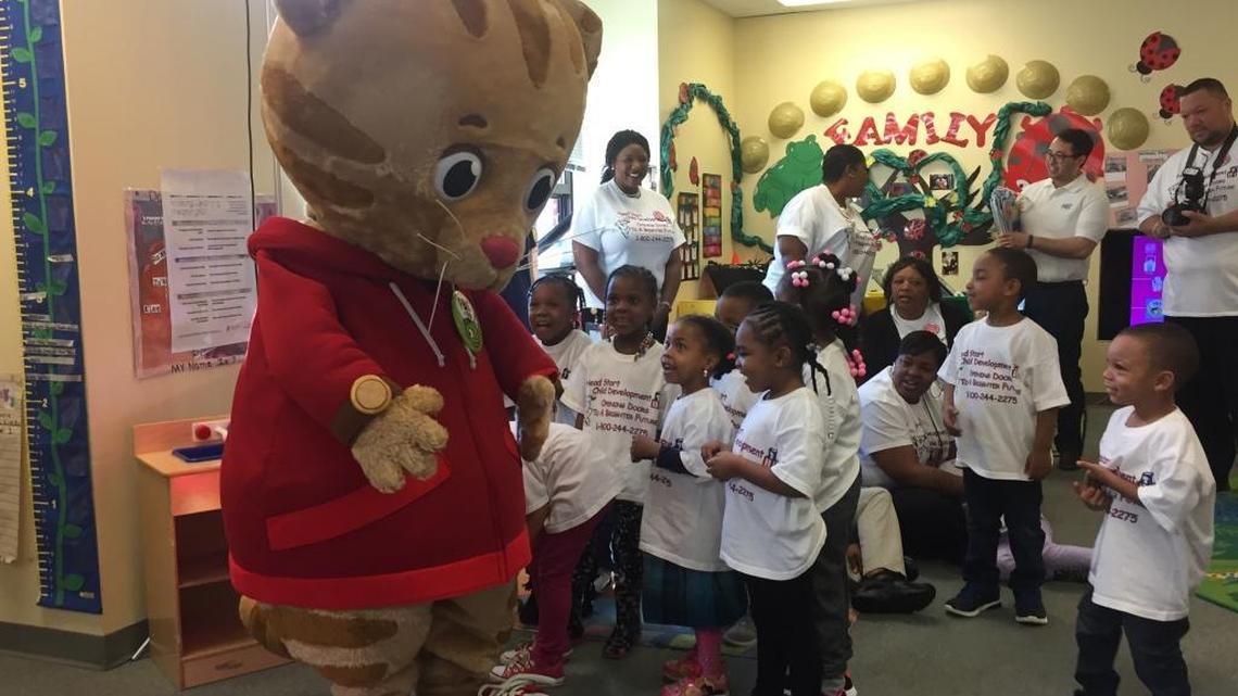 Daniel Tiger of “Daniel Tiger’s Neighborhood” visited children at Russell School Community Services Center on Wednesday to promote KET PBS Kids.