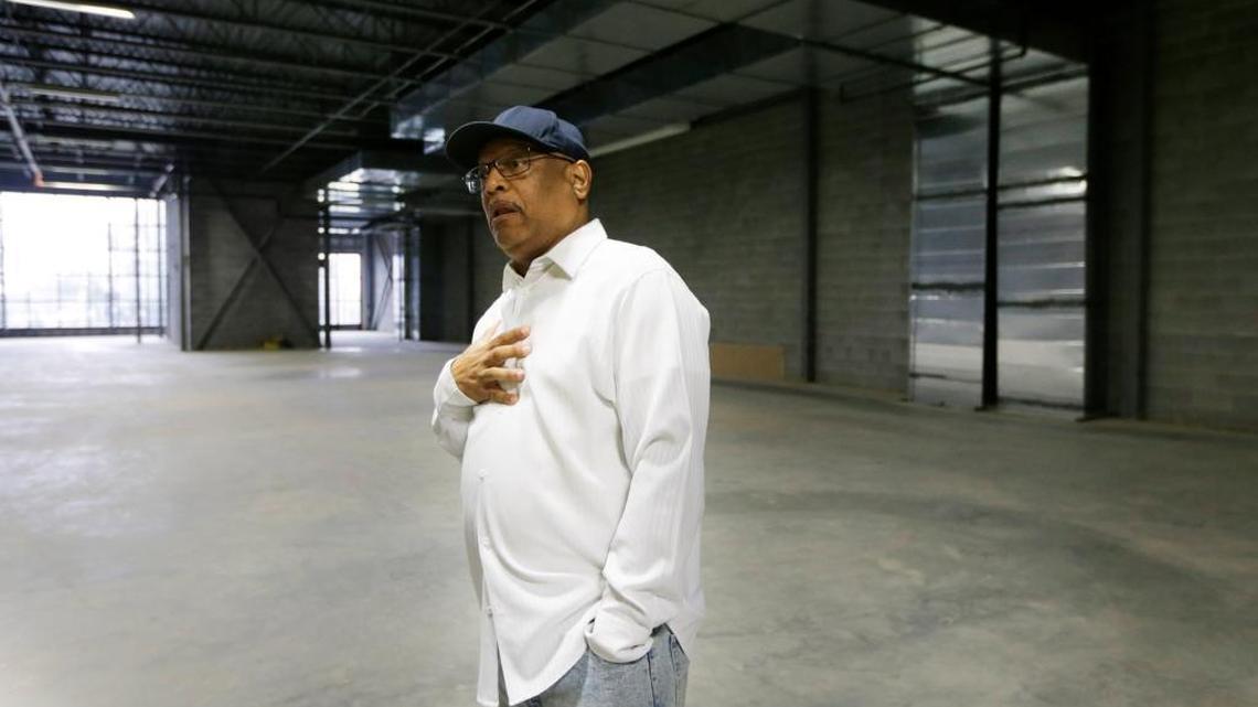 The Rev. Willis Polk stands in the unfinished space where classroom space is planned at Imani Baptist Church on Georgetown Road in Lexington, Ky .