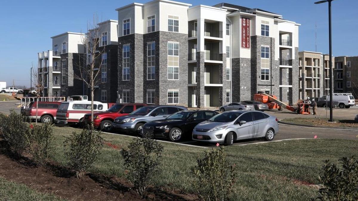 The first building nears completion for occupancy at WaterStone at Hamburg in Lexington.