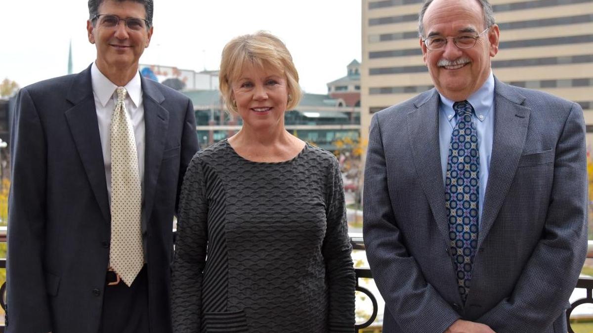 Kentucky Nonprofit Network, the state association for nonprofit organizations, honored the Carnegie Center for Literacy and Learning and two of the state’s nonprofit leaders – all from Lexington – at the 13th annual Kentucky Nonprofit Leadership Forum Nov. 3. Accepting awards were, from left, Neil Chethik, executive director of the Carnegie Center for Literacy and Learning (Innovative Nonprofit Award); Kathy Plomin, community member and former nonprofit executive (Outstanding Board Leadership Award); and Richard Seckel, executive director of the Kentucky Equal Justice Center (Distinguished Nonprofit Leadership Award).