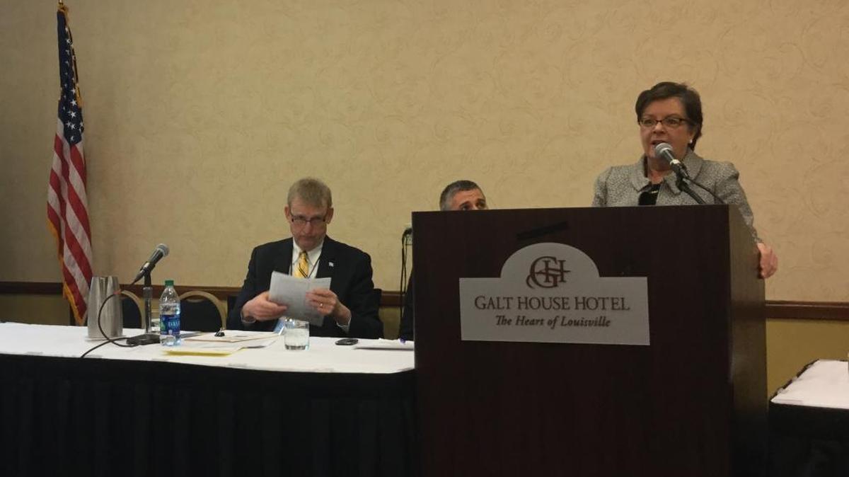 University of Kentucky Agricultural Dean Nancy Cox spoke Thursday at the Kentucky Farm Bureau convention in Louisville.