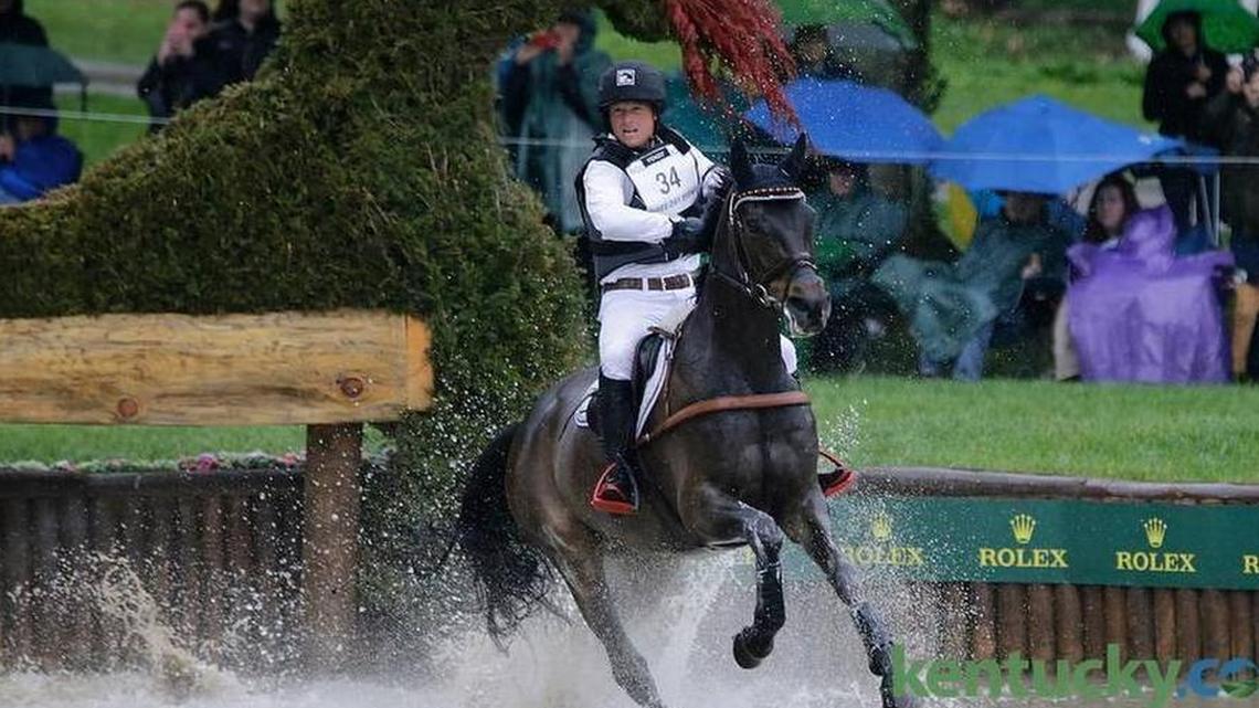 Three-time champion Michael Jung on Fischerrocana at the Head of the Lake water jump, which in 2016 was draped with Rolex signage. This year the title sponsor is Land Rover, so expect to see more blue and less green.
