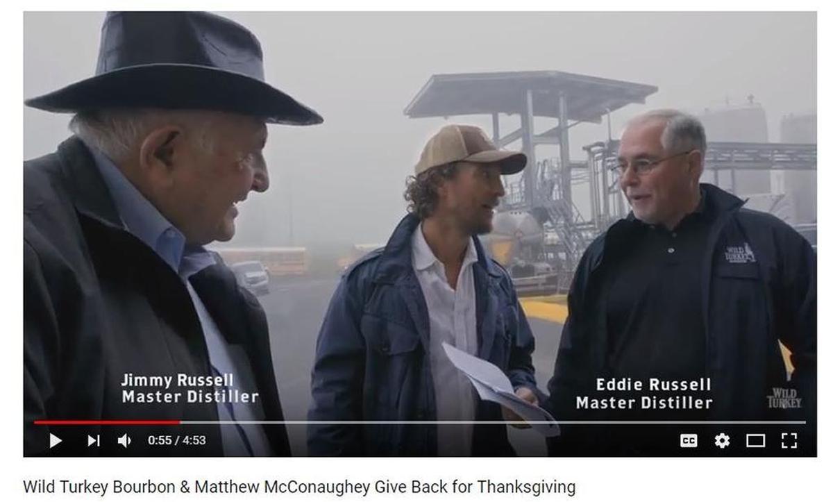 Actor Matthew McConaughey joined Wild Turkey master distillers Jimmy and Eddie Russell to help deliver 4,500 Thanksgiving turkeys to the people of Lawrenceburg in 2017.