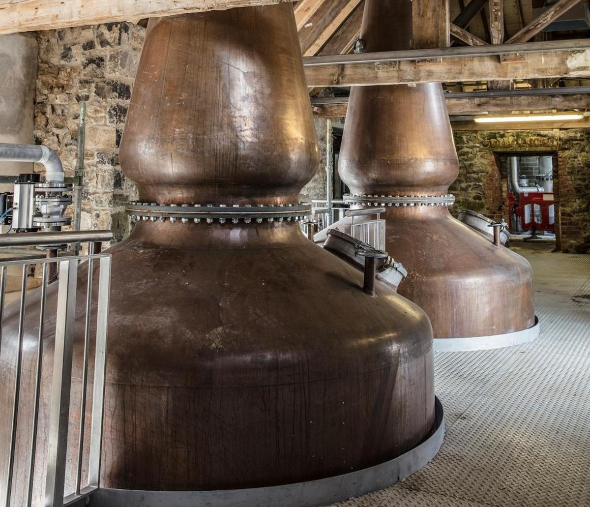 The $50 distillery began making whiskey in the fall of 2017 in three hand-beaten copper pot stills and six column stills crafted by McMillan of Scotland.