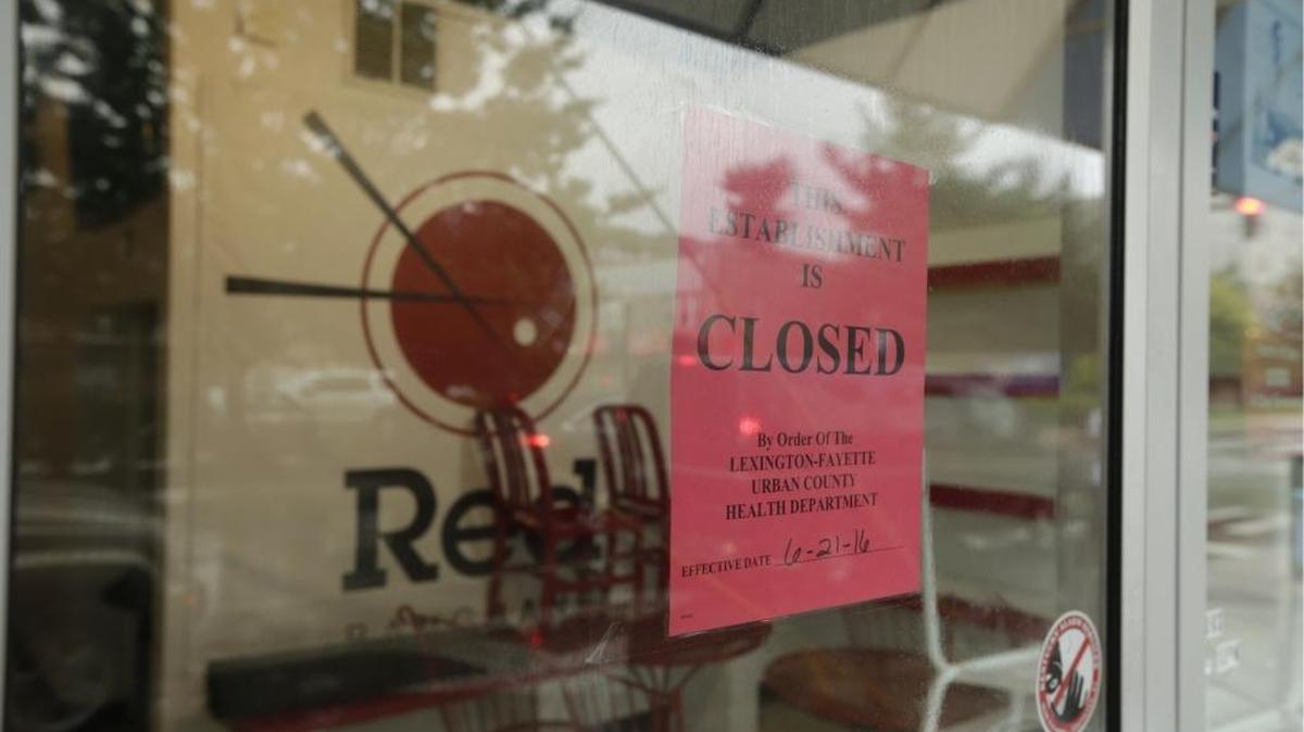 A sign on the door of Red Bang Bang Chinese said the restaurant was closed Tuesday by the health department. It will remain closed at least until Monday.