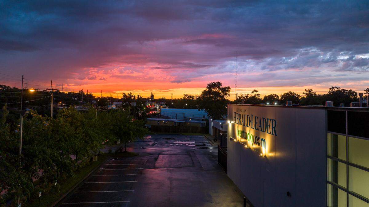 The sun sets near the Lexington Herald-Leader newsroom in Lexington, Ky., July 2, 2023. The autumnal equinox, which is Saturday, will bring even shorter days.