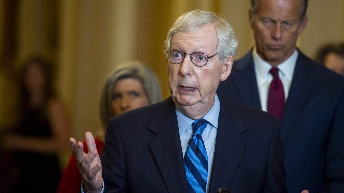 United States Senate Minority Leader Mitch McConnell (Republican of Kentucky) offers remarks during the Senate Republican policy luncheon press conference, at the US Capitol in Washington, DC, Wednesday, May 31, 2023. Credit: Rod Lamkey / CNP/Sipa USA