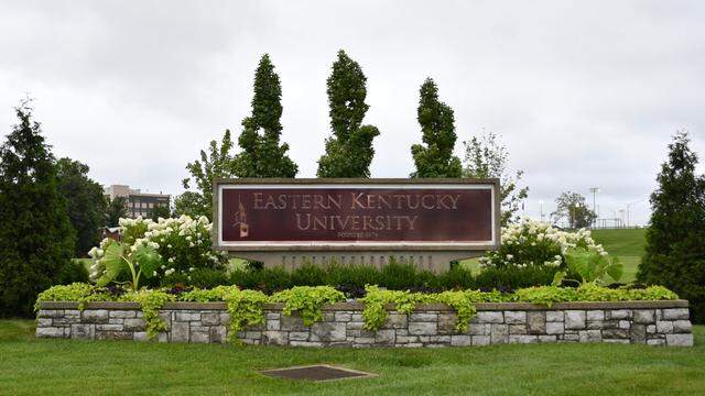 An Eastern Kentucky University sign denotes the start of the campus on Thursday, July 20, 2023 at Eastern Kentucky University in Richmond, Ky.