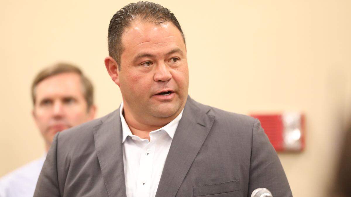 London Mayor Randall Weddle provides updates during a press conference held at the London Community Center, on day 11 of the search for mass shooter, 32-year-old Joseph Couch on September 17, 2024, in London, Ky.