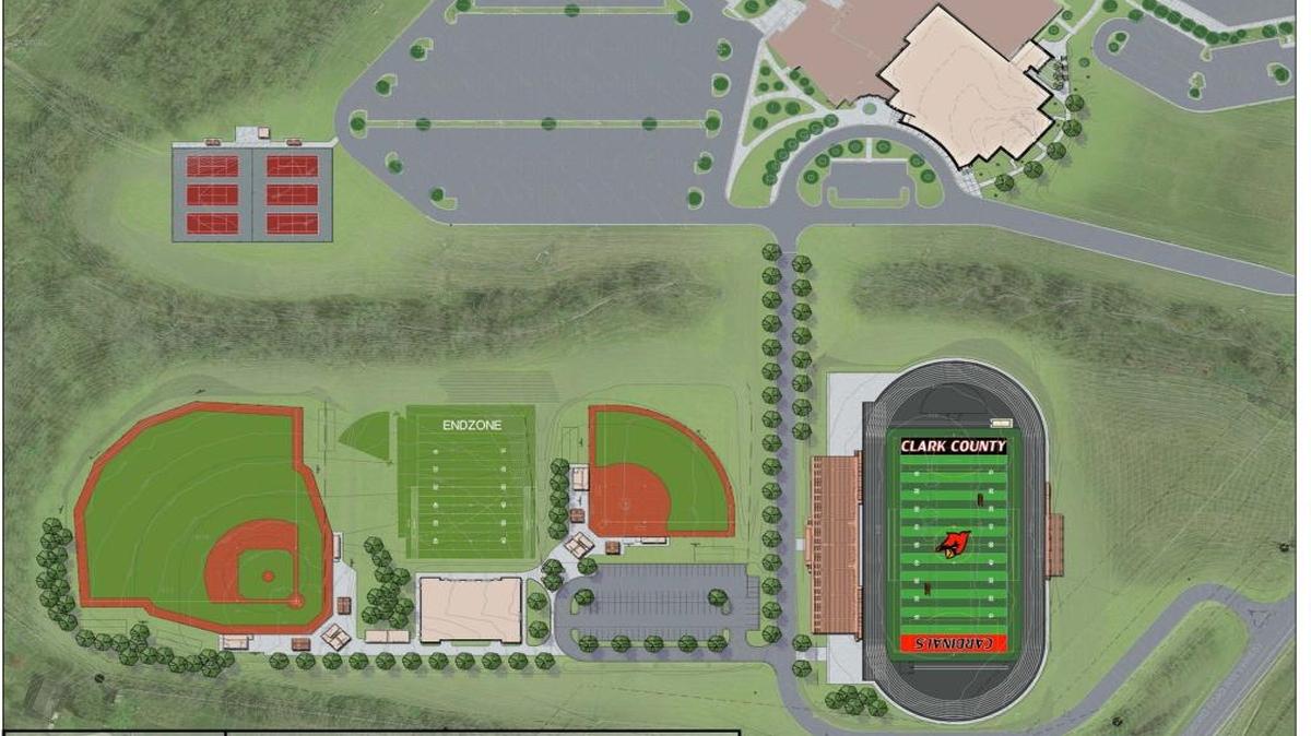 Designs for new athletic facilities at George Rogers Clark High School were given final approval by the Clark County school board. The plans include a 63,500-square-foot, 4,100-seat gym attached to George Rogers Clark High School and a stadium that will host football, track and soccer events. It will cost about $21 million.