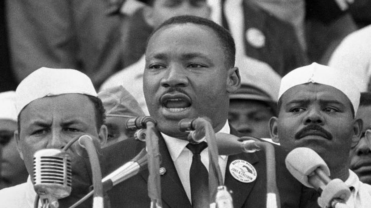 in this 1963 file photo, Dr. Martin Luther King Jr., head of the Southern Christian Leadership Conference, addresses marchers during his "I Have a Dream" speech at the Lincoln Memorial in Washington.
